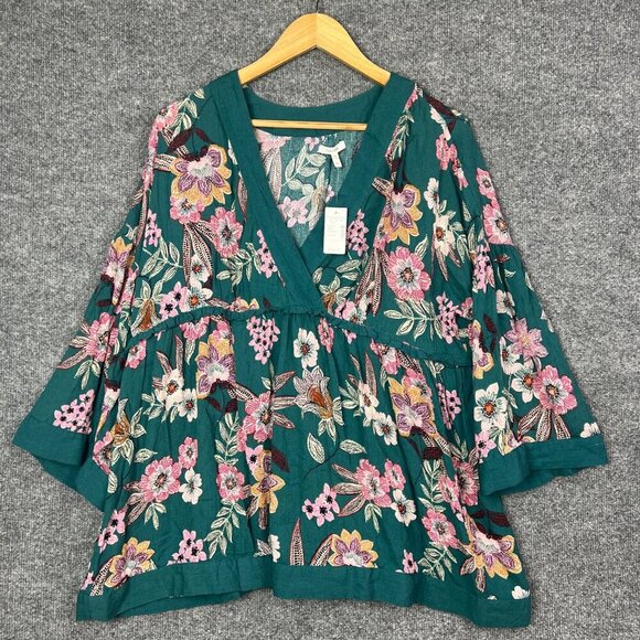 NWT Maurices Women Top Large Wrap Ruffles Bell Sleeve Floral Bell Sleeve Blouse - Picture 2 of 9